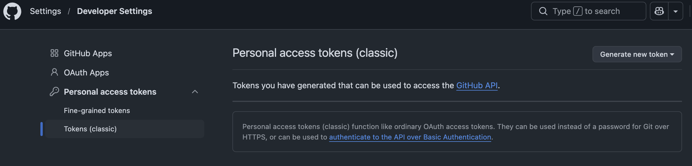 selection to create a github personal access token